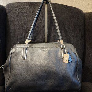 Coach Black Leather Carryall 3 Compartments Satchel Handbag